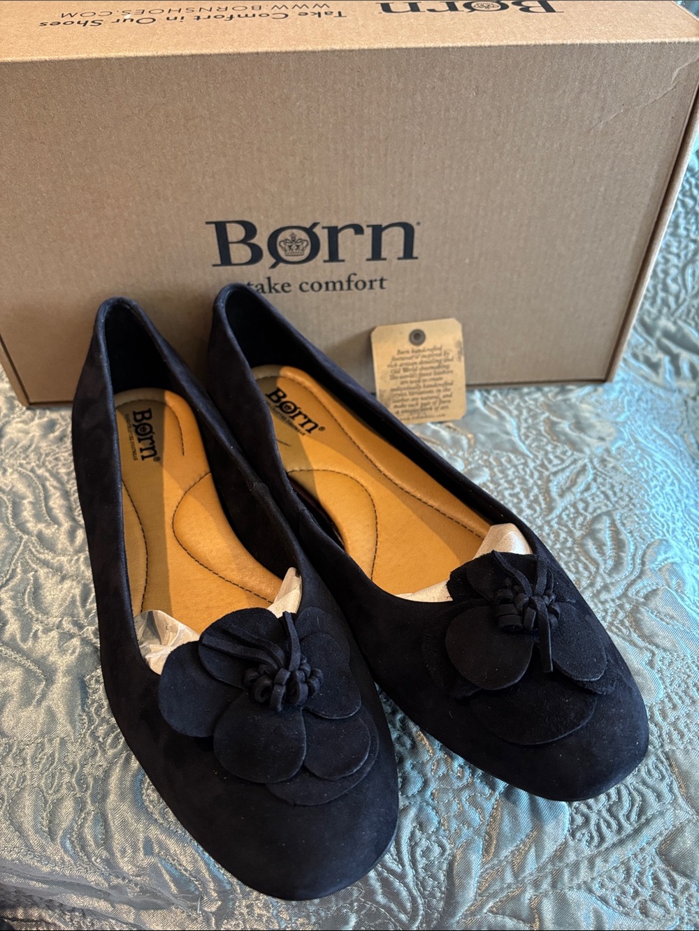 Born Black Suede Floral Slip-On Flats - Petula
